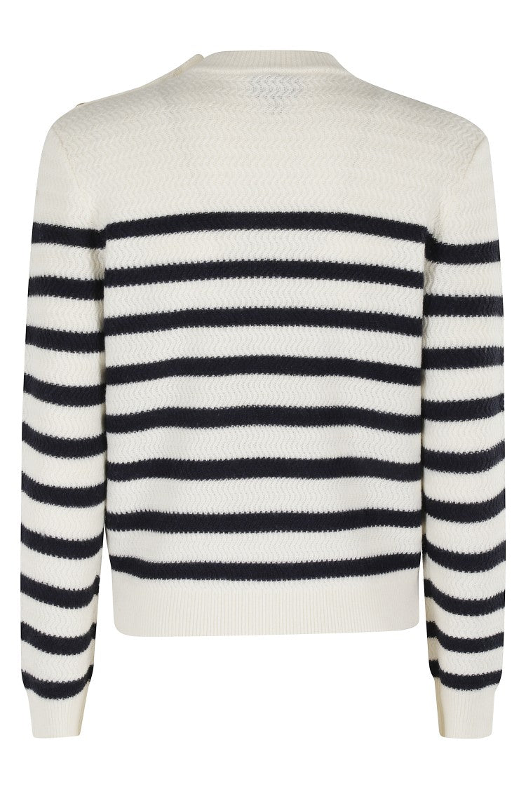A.P.C. Ecru And Dark Blue Striped Wool Sweater