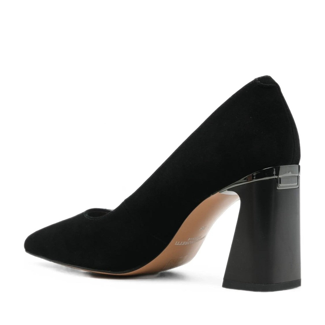 Sergio Moretti Black Pointed Toe Glossy Block Heel Suede Dress Pumps