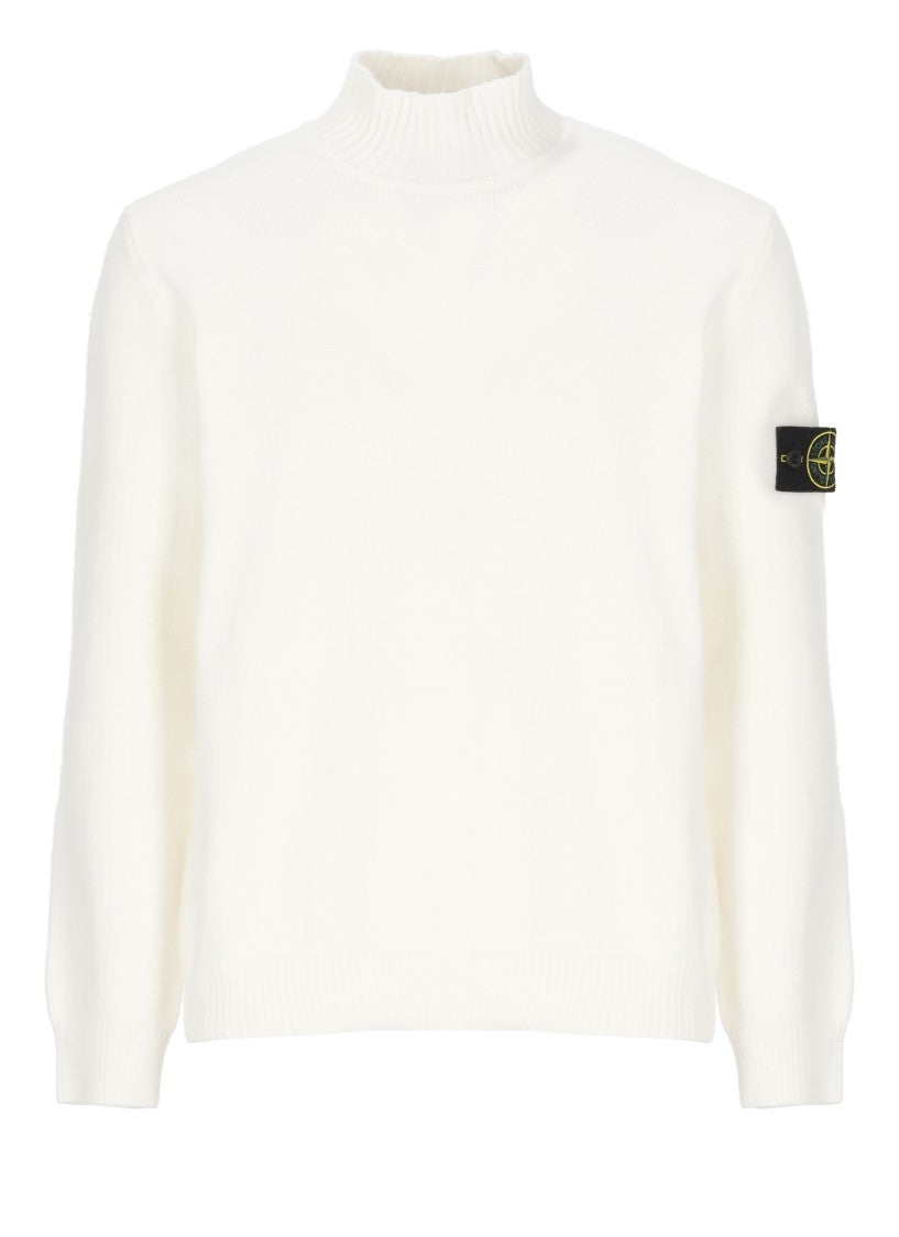 Stone Island High Neck Ivory Cotton Sweater