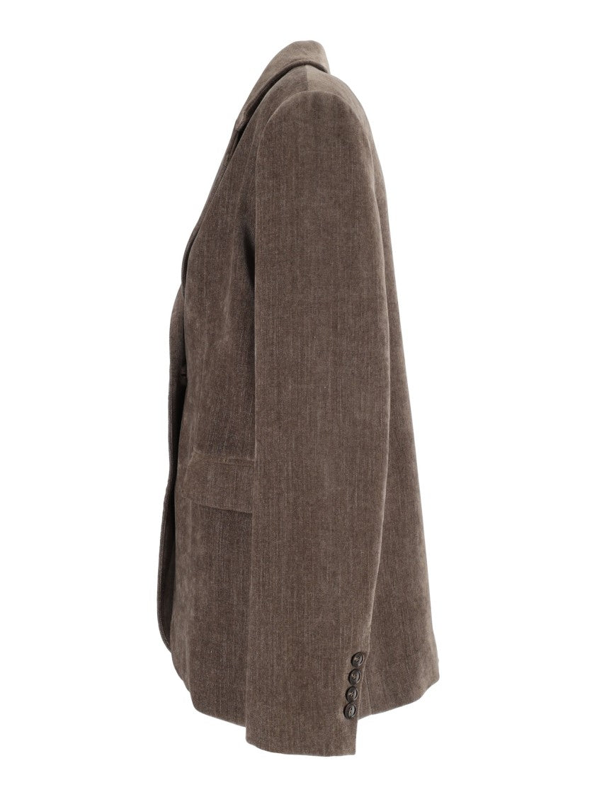 Eleh Mud Brown Corduroy Notched Lapel Blazer