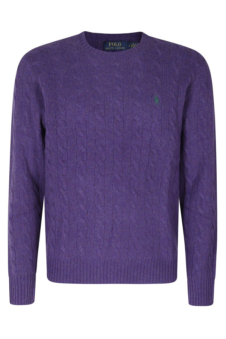 Polo Ralph Lauren Purple Cable Knit Wool-Cashmere Pullover Sweater