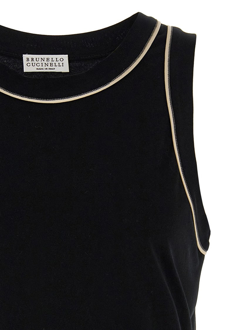 Brunello Cucinelli Black Cotton Tank Top With Contrasting Details
