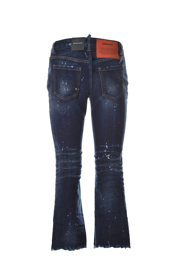 Dsquared2 Dark Blue Cotton Bell Bottom Crop Jeans