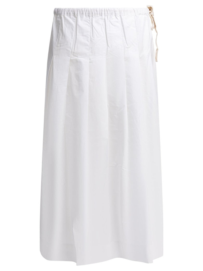 Soeur Knee-Length White Cotton Skirt With Elastic Waistband And Fabric Tie