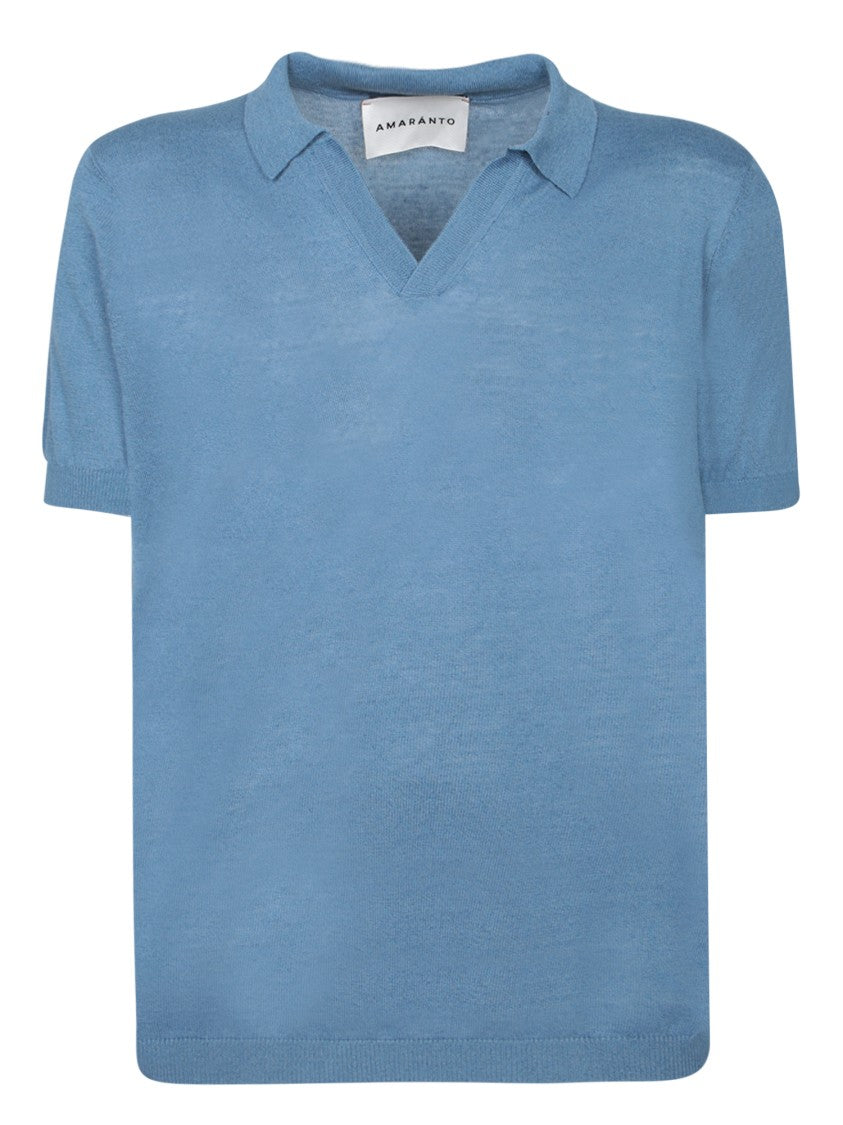 Amaranto Classic V-Neck Blue Polo T-Shirt
