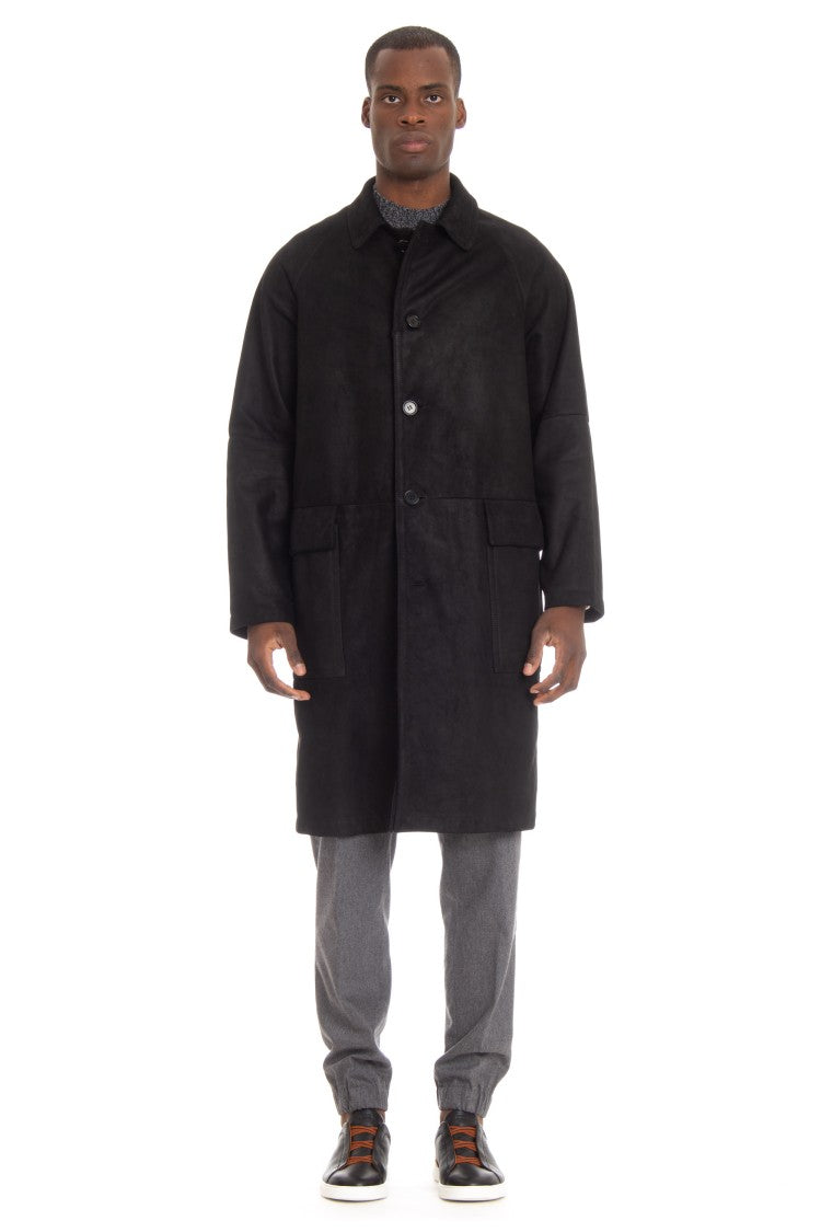Salvatore Santoro Black Leather Overcoat With Button Closure