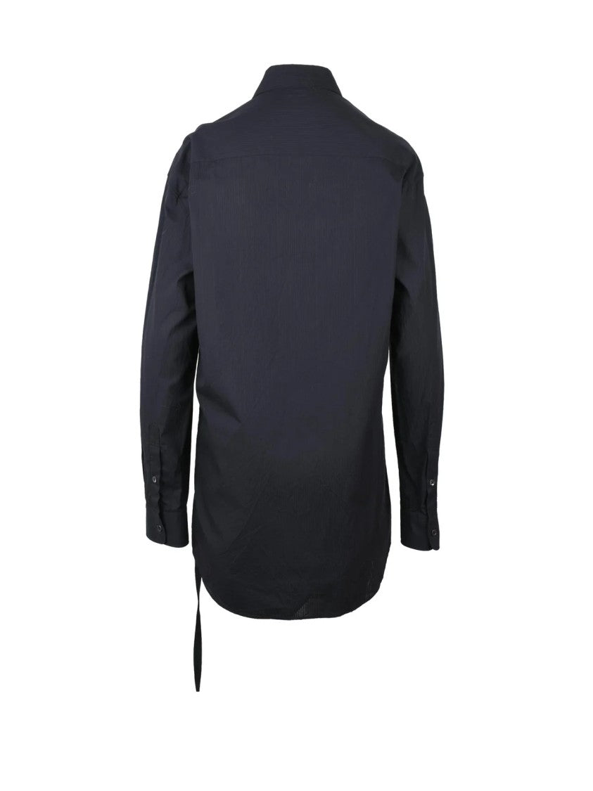 Ann Demeulemeester Black Longline Side-Tie Cotton Shirt