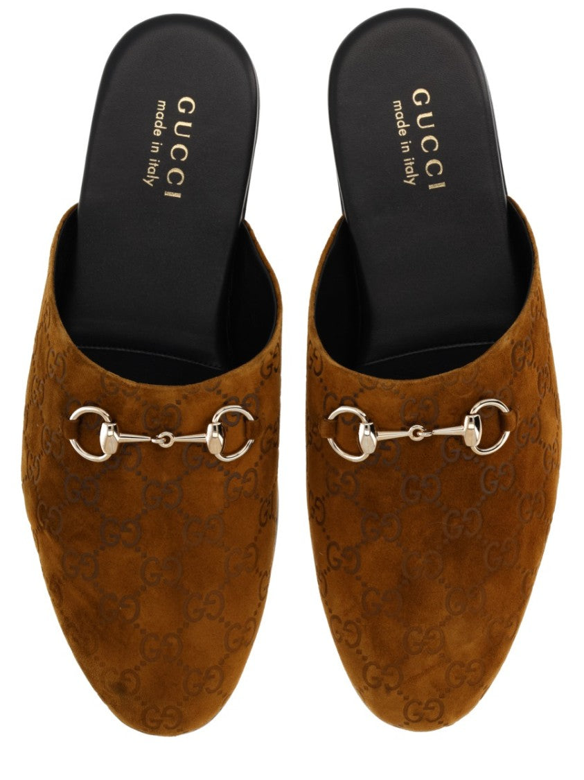 Gucci Pointed-Toe Silver Clamp Calfskin Mules