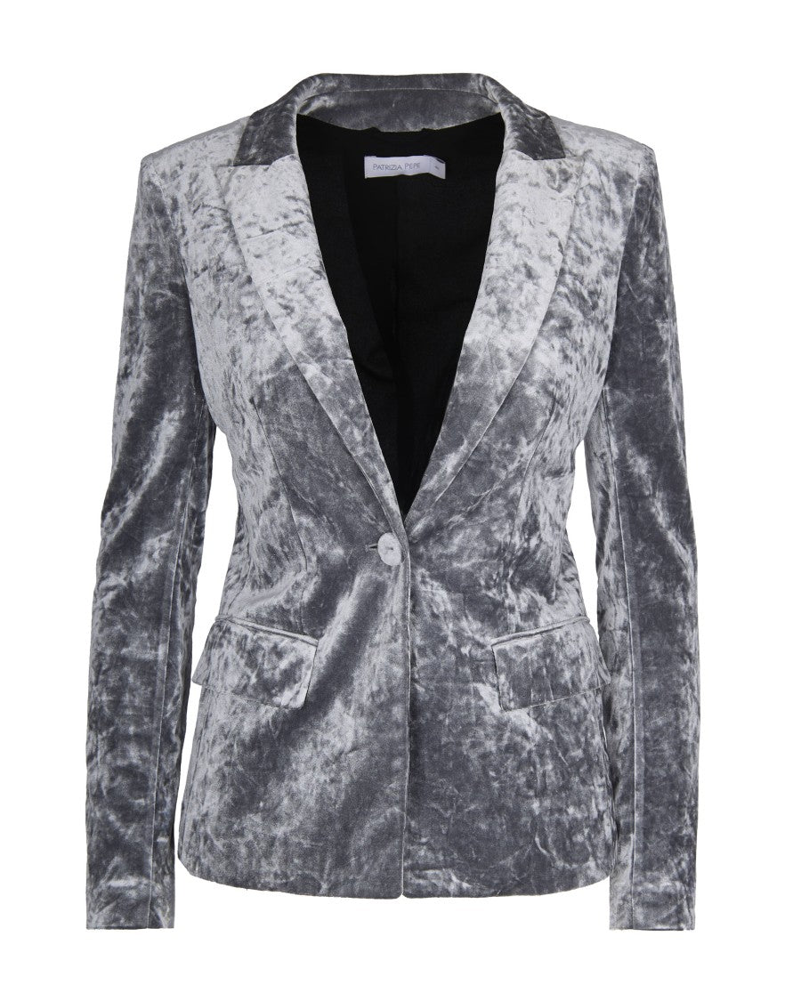 Patrizia Pepe Single-Breasted Blazer In Stretch Crushed Velvet With Rivet Detail