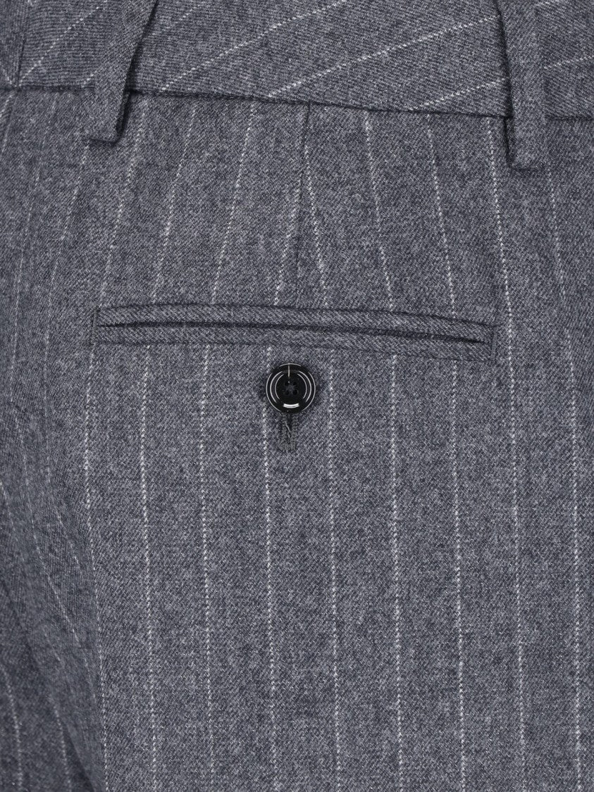 Lardini Grey Virgin Wool Pinstripe Straight-Leg Pants