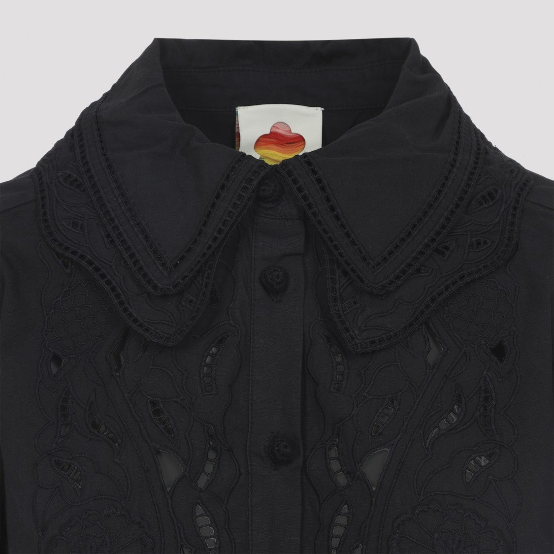 Farm Rio Ebroidered Long Sleeve Black Cotton Shirt