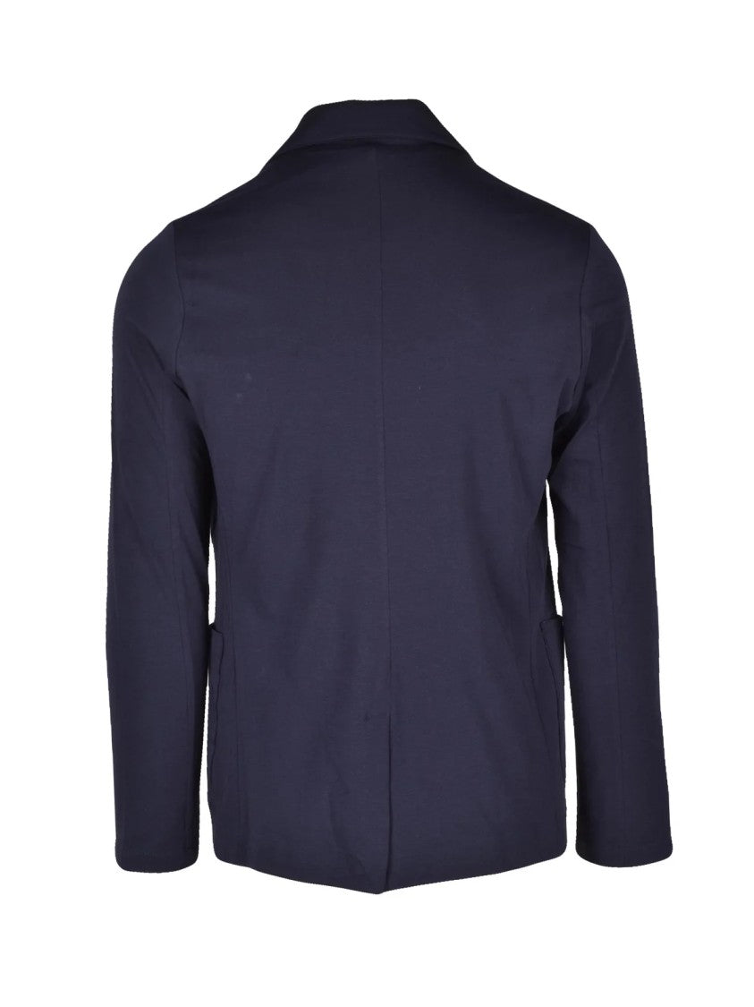 Alpha Studio Navy Blue Double-Breasted Cotton Stretch Blazer