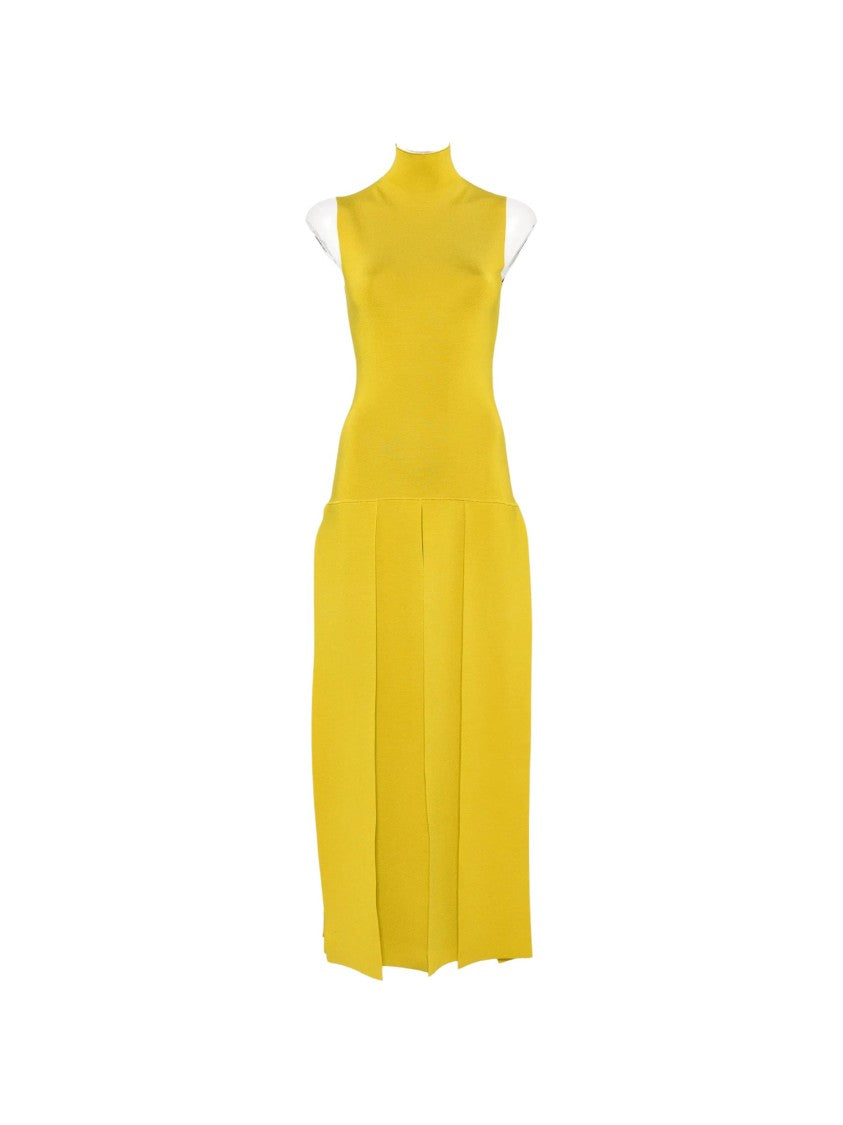 Alaïa Sleeveless High-Neck Pleated Maxi Dress