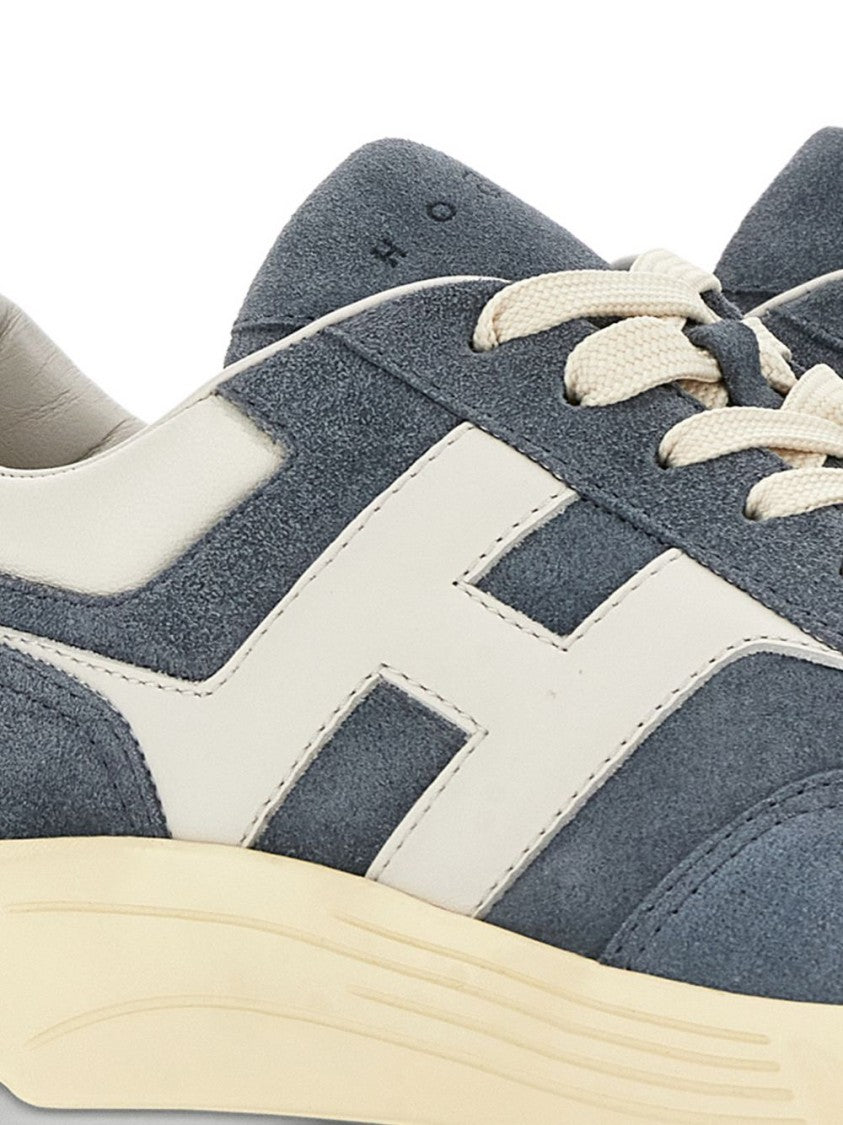 Hogan Blue Silk And Nylon Lace Sneakers