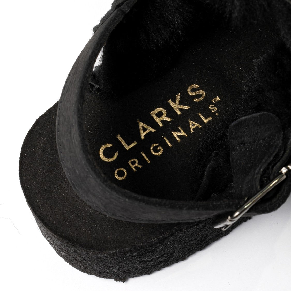 Clarks Pitch-Black Suede Mule  With Faux-Shearling Lining