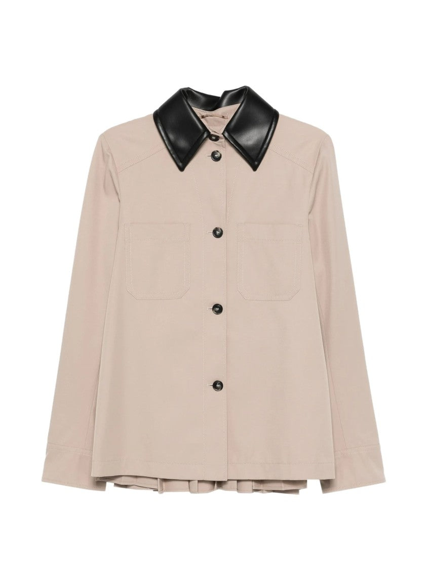 Sportmax Beige Leather Shirt Collar Jacket
