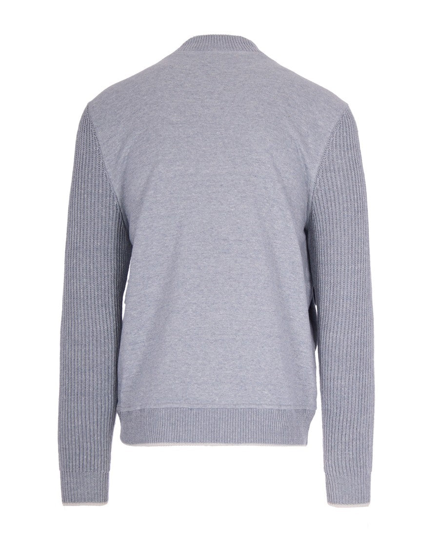 Eleventy High-Collar Casual Jacket With Textured Ribbed Sleeves