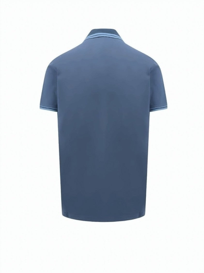 Etro Solid Blue Polo Shirt With Contrasting Stripe Details