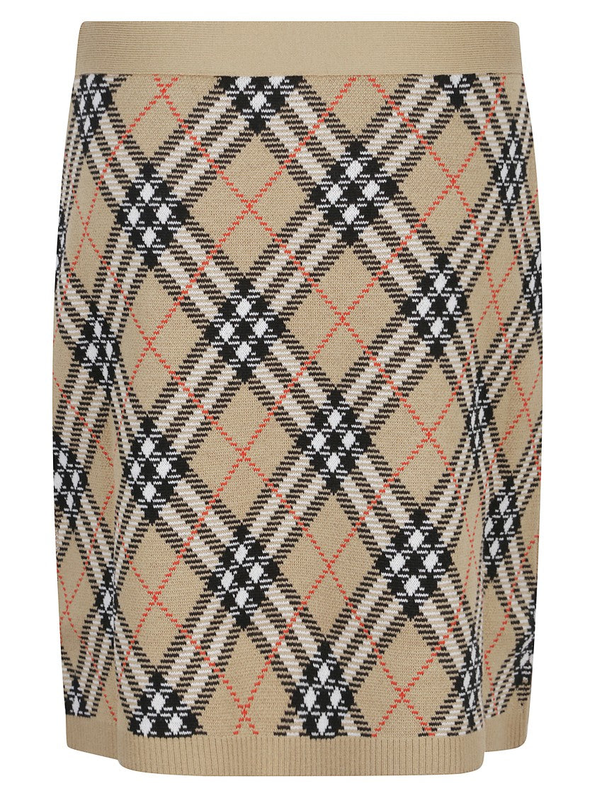 Burberry Beige Checked Miniskirt With Ribbed Finish