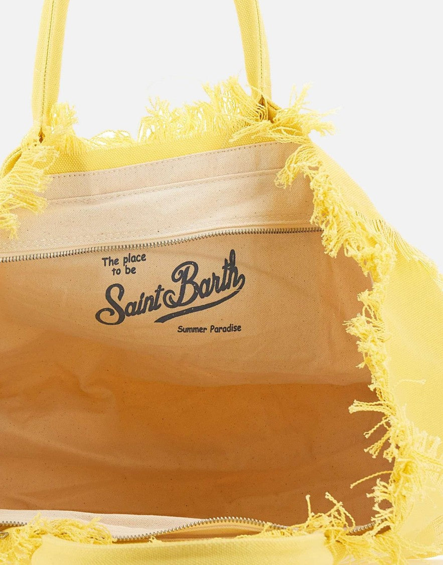 Mc2 Saint Barth Soft Yellow Tote Bag With Frayed Edges