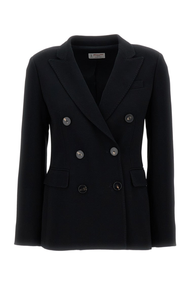 Alberto Biani Double-Breasted Cady Blazer With Classic Lapel And Flap Pockets
