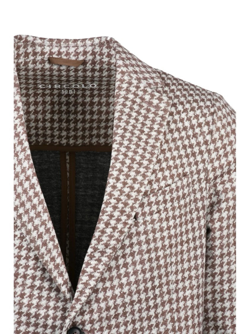 Circolo 1901 Rounded Brown Houndstooth Cotton Stretch Jacket