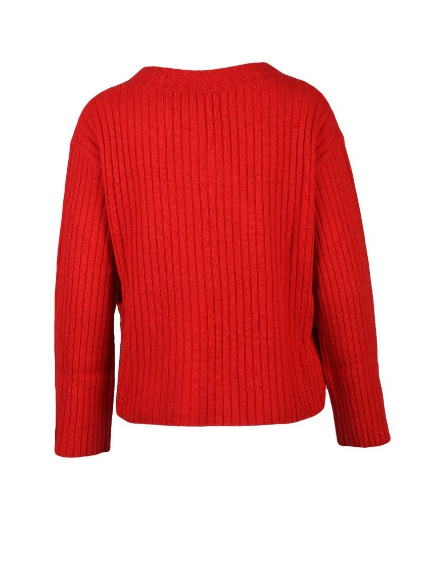 Kangra Ribbed V-Neck Cashmere-Wool Pullover With Side Slit Cuffs