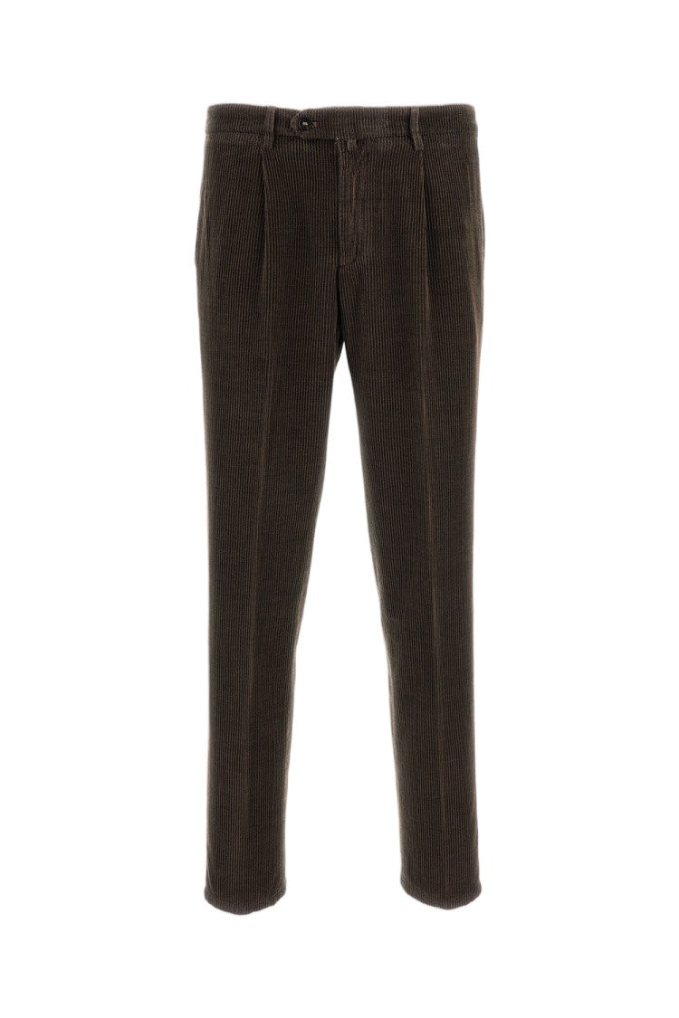 Briglia 1949 Brown Ribbed Cotton-Tencel Straight-Leg Pants
