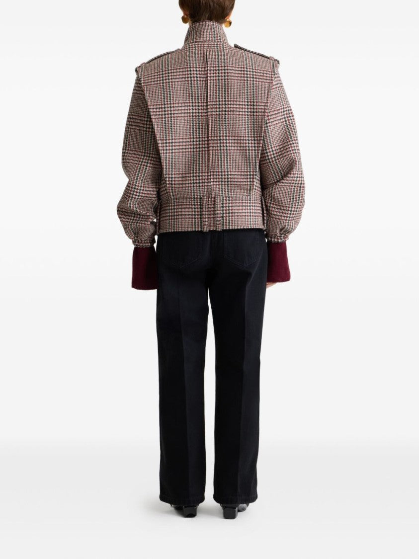 Patou Cropped Tailored Checkered Gray Jacket