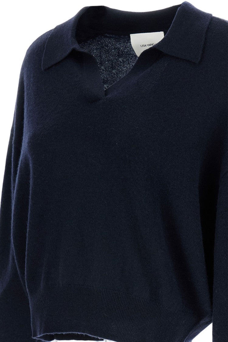 Lisa Yang Cropped Wool Sweater With Polo Neckline