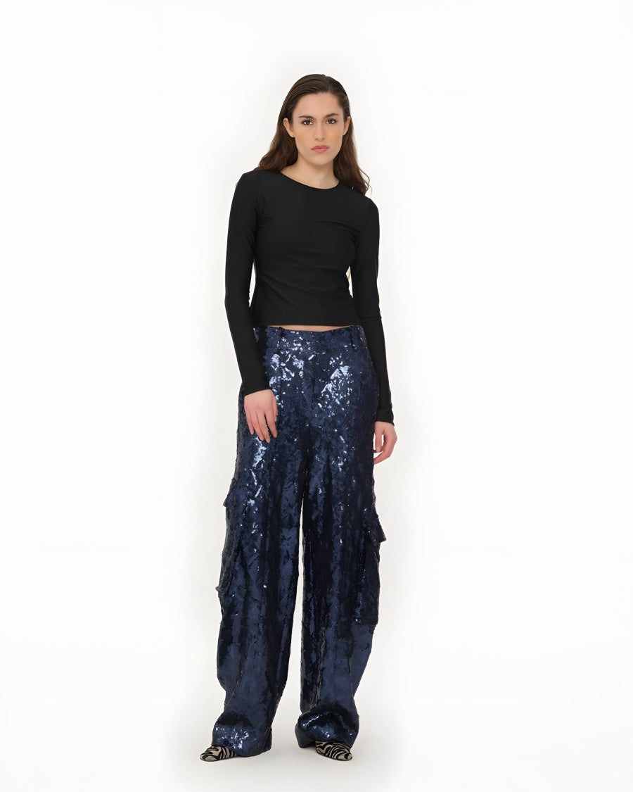 Rotate Blue Cargo Trousers With Sequins