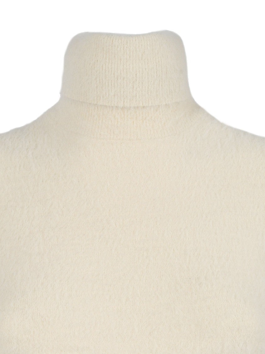 Elisabetta Franchi Ribbed Knit Midi Dress With High Neckline