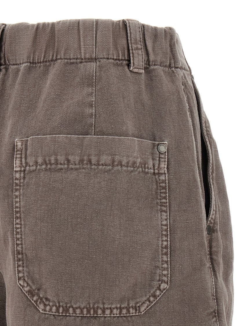 Brunello Cucinelli Garment-Dyed Brown Linen Cotton Shorts