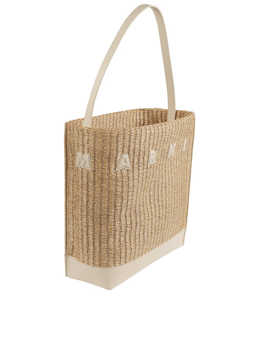 Marni Medium Woven Raffia-Effect Hobo Bag