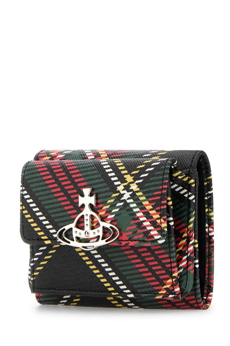 Vivienne Westwood Plaid Print Leather Wallet With Silver Emblem