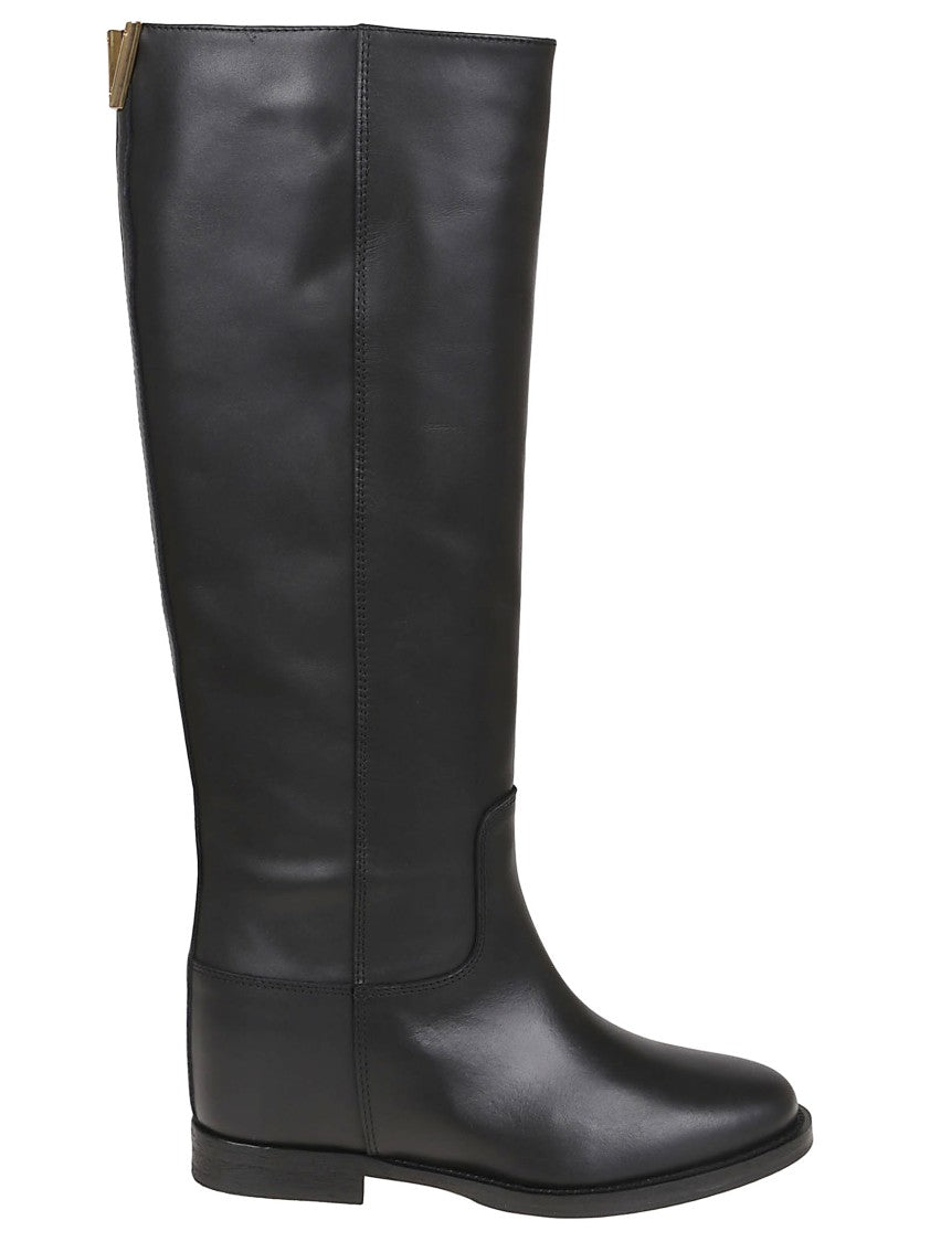 Via Roma 15 Knee-High Calfskin Boots With Gold-Tone Accent