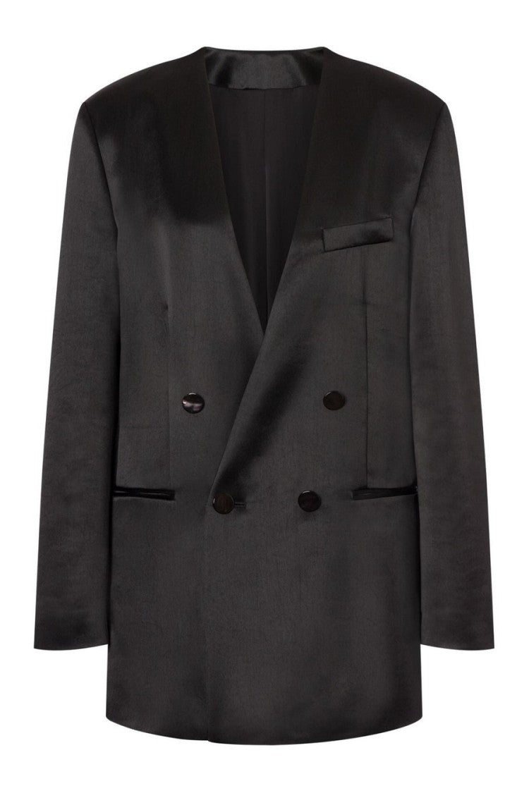 Philosophy Di Lorenzo Serafini Double-Breasted Blazer With Structured Shoulders And Sheen