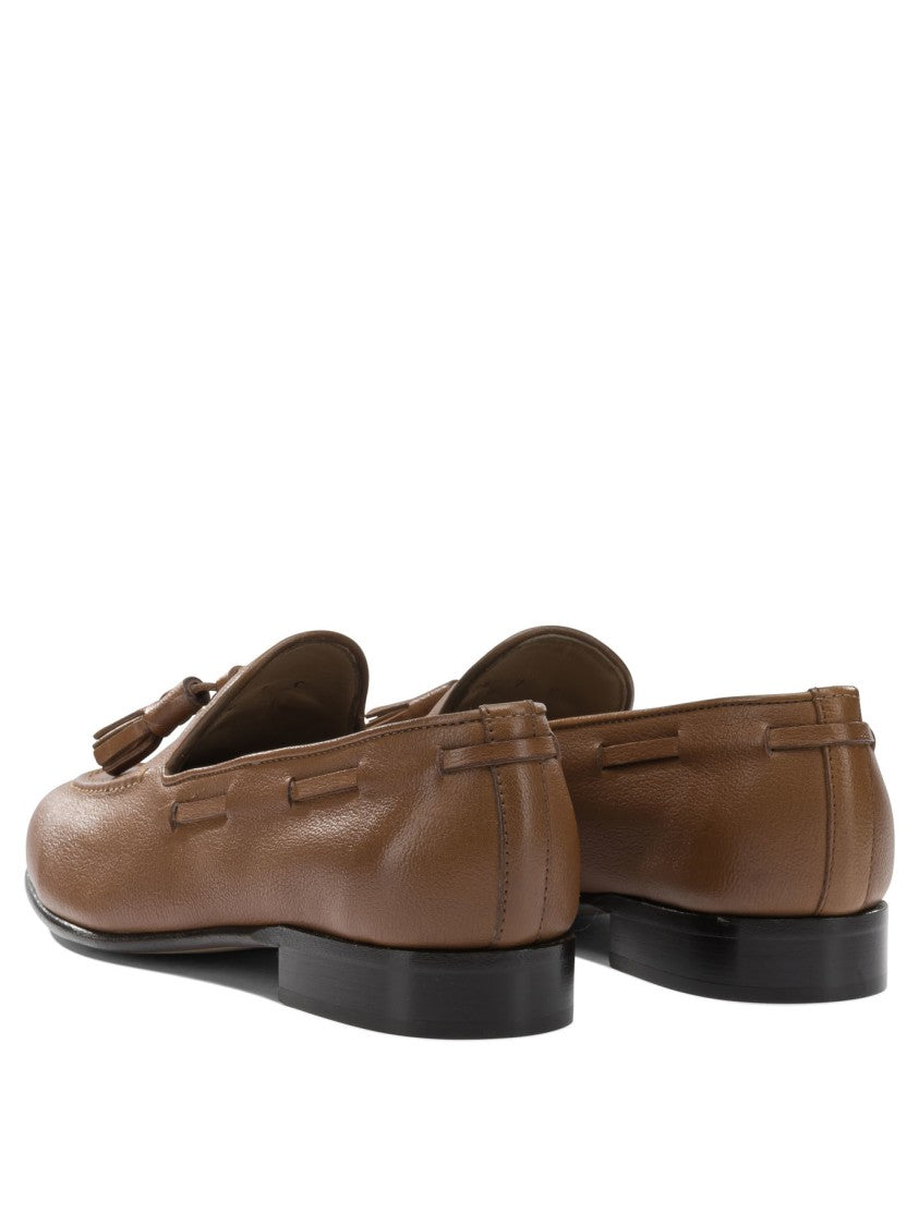 Ferragamo Tapered Brown Leather Loafers With Decorative Tassels