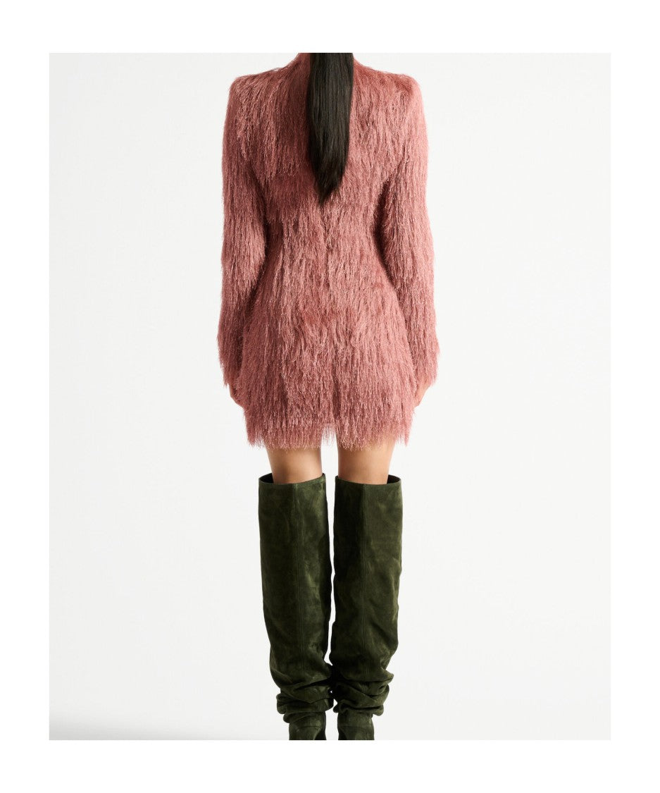 Balmain Textured Pink Mini Dress With Structured Shoulders