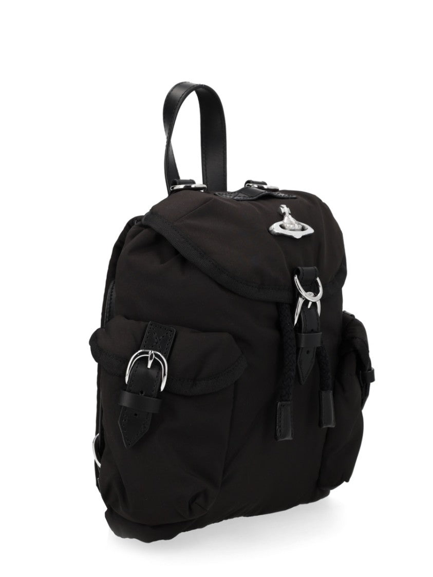 Vivienne Westwood Compact Backpack With Silver Emblem And Buckle Detail