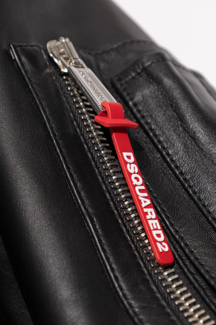 Dsquared2 Timeless Black Leather Bomber Jacket