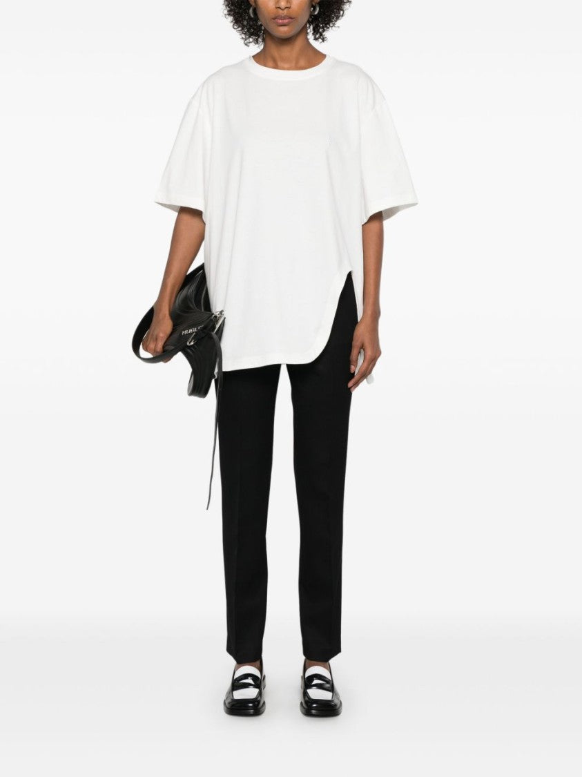 The Attico Asymmetrical Hem White T-Shirt With Curved Cut