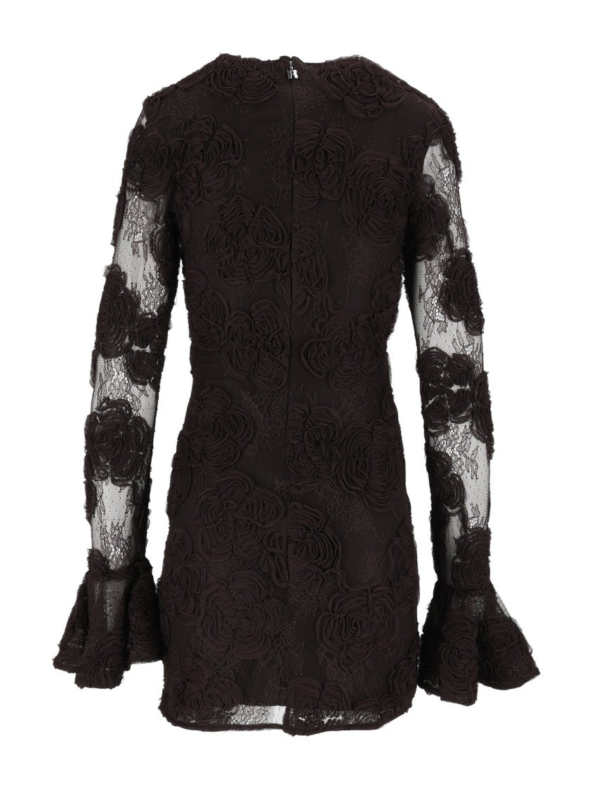 Rotate Black Tight-Fit 3D Floral Mini Dress