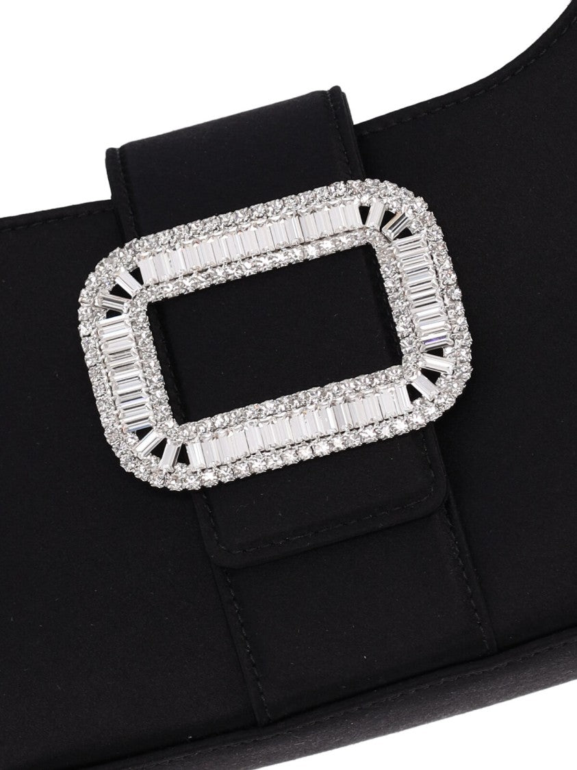 Roger Vivier Black Pilgrim Crystal Satin Shoulder Bag
