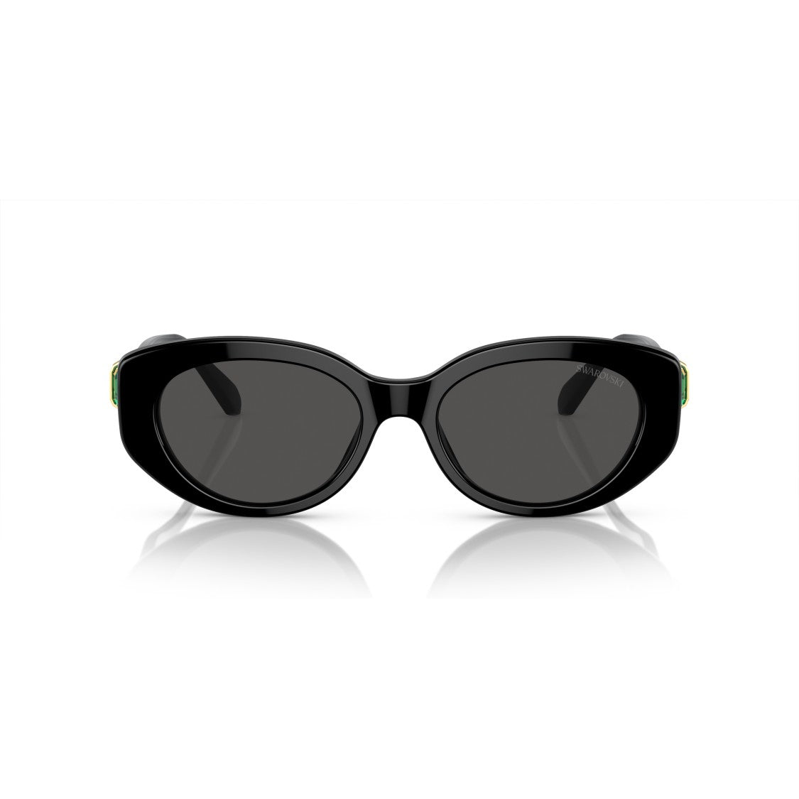 Swarovski 0Sk6002 Oversized Black Acetate Sunglasses With Green Crystal Embellishments