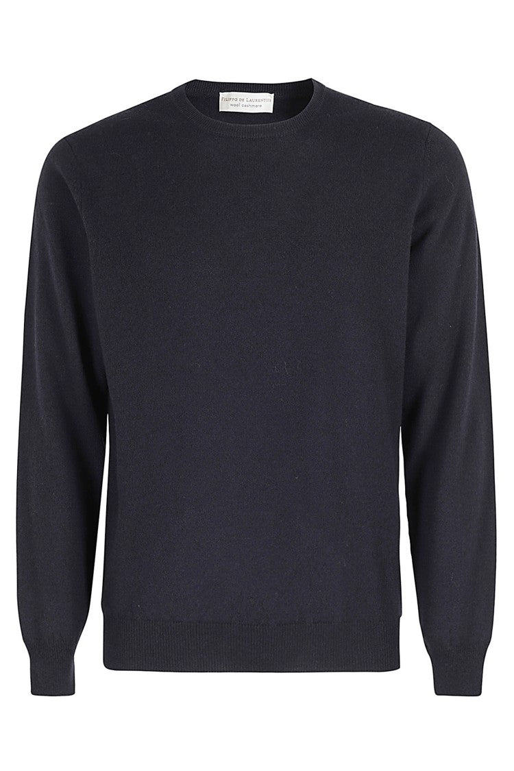 Filippo De Laurentiis Blue Fine Knit Wool-Cashmere Crewneck Sweater