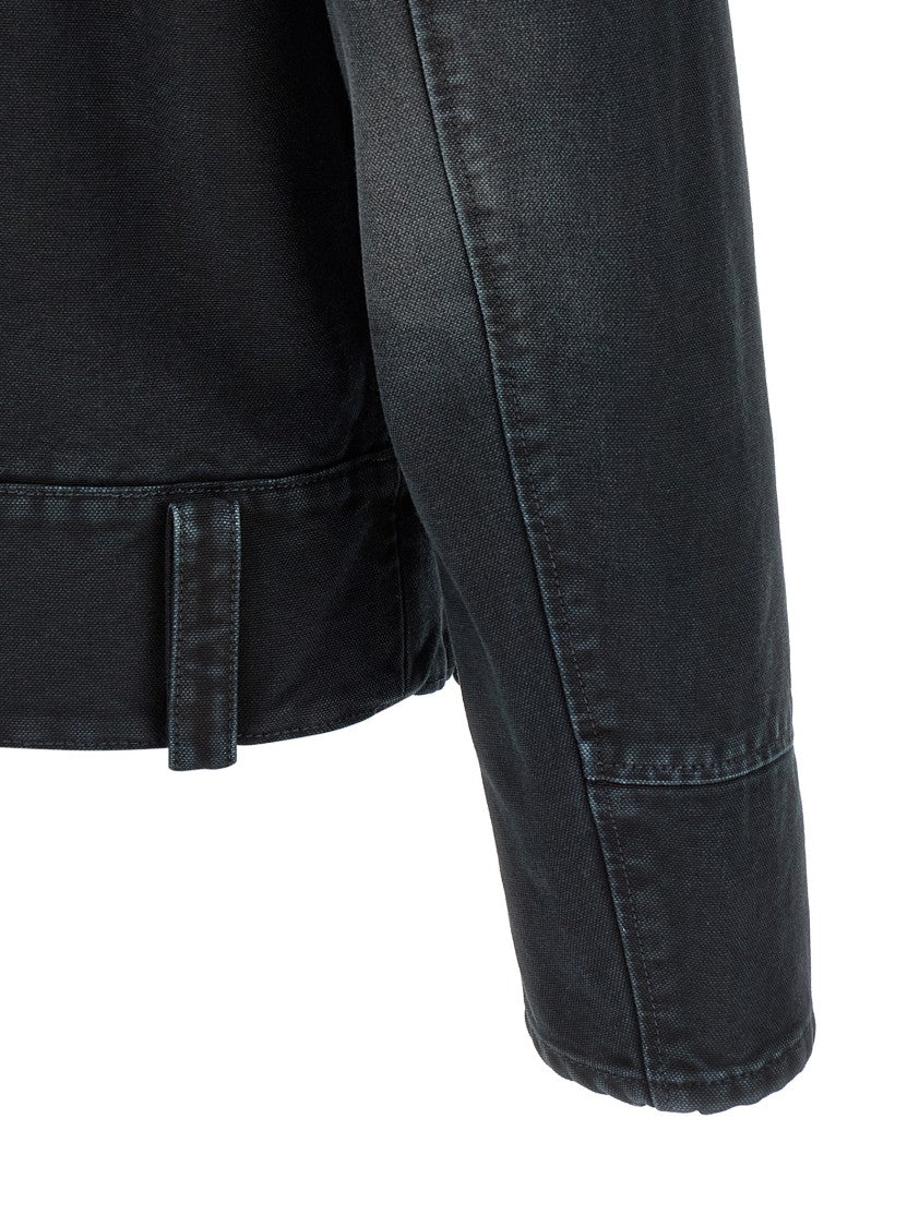 Marni Vintage-Style Compact Cotton Canvas Jacket With Suede Collar