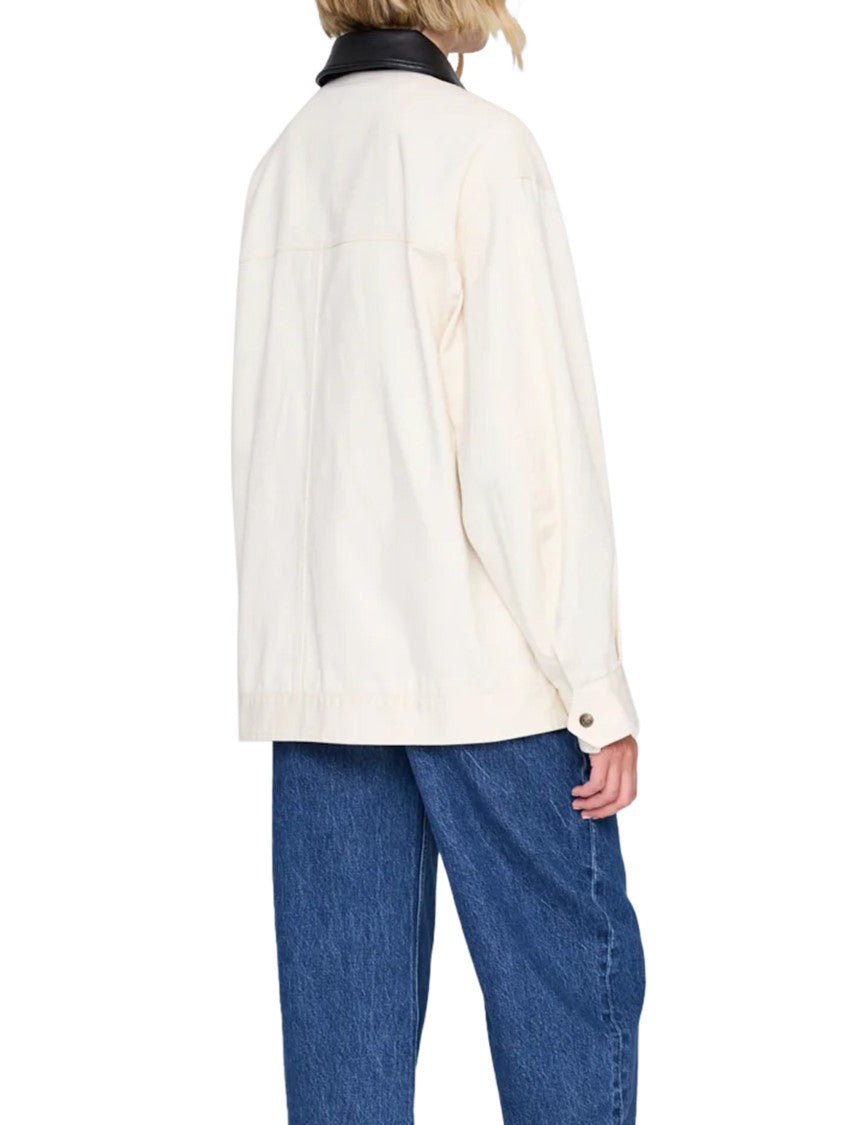 Anine Bing Cream Body Jacket With Black Leather Collar
