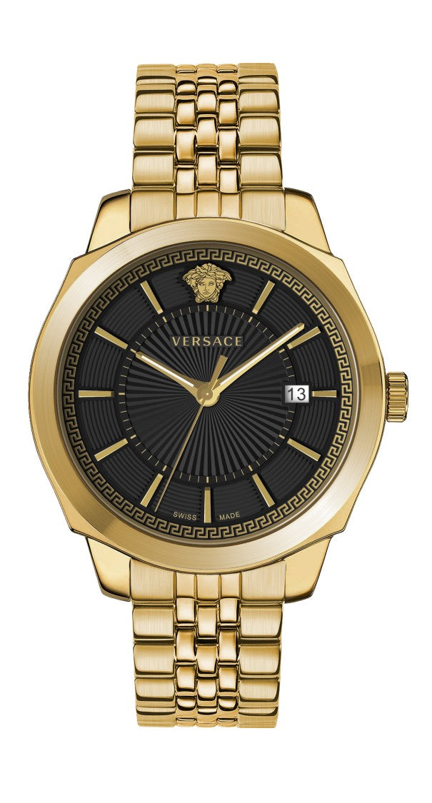 Versace Analog Watch With Luminous Hands And Gold-Tone Bracelet