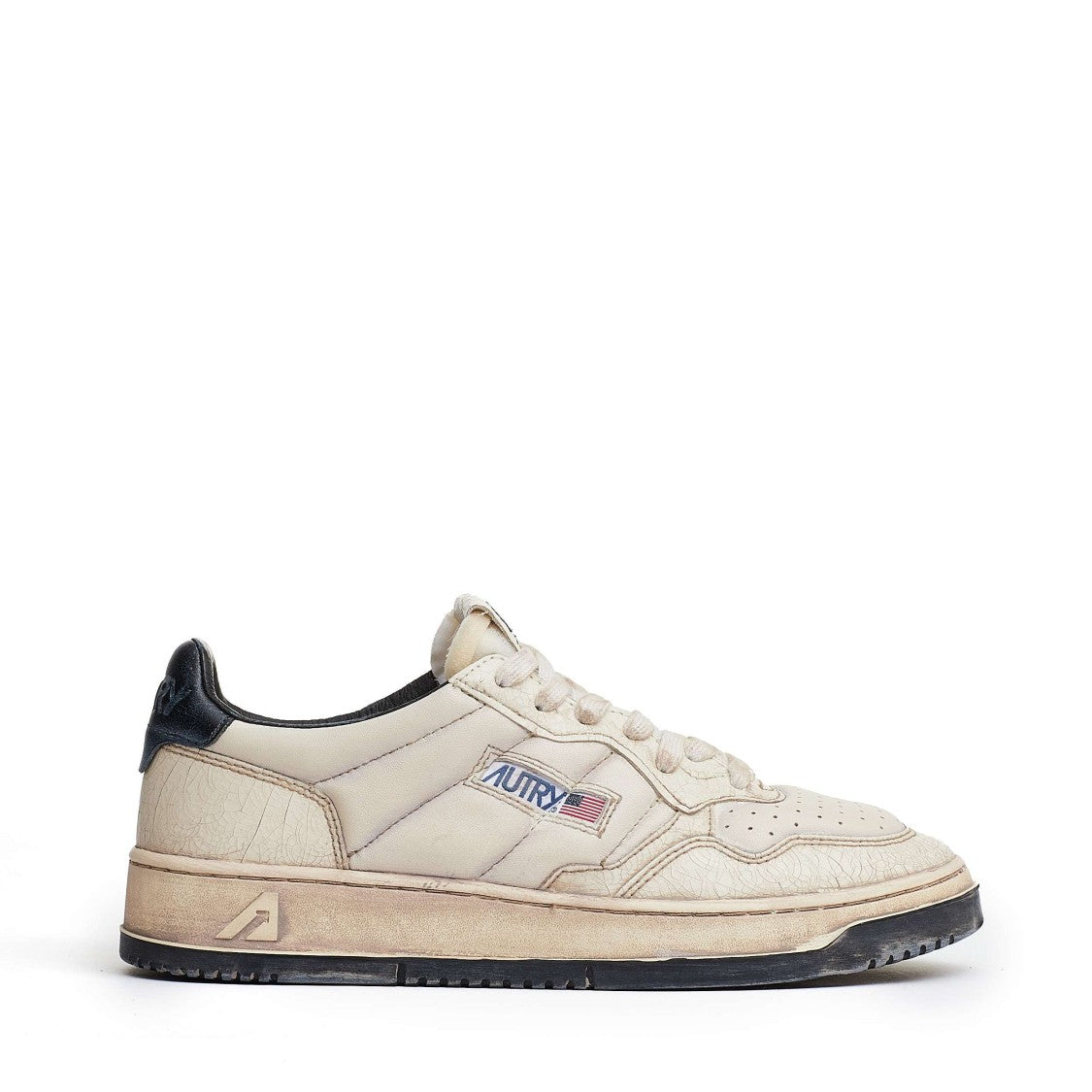 Autry Vintage-Inspired Low Sneakers With Crackle Leather Finish